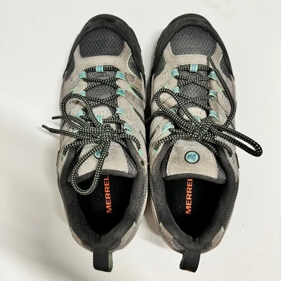 Merrell - Women's Moab 2 Waterproof Lace Up Hiking Shoe in Gray & Mint Green - Picture 5 of 9
